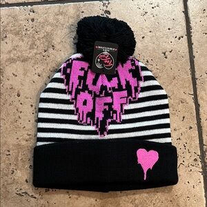 Too Fast Pink and Black Knit Beanie